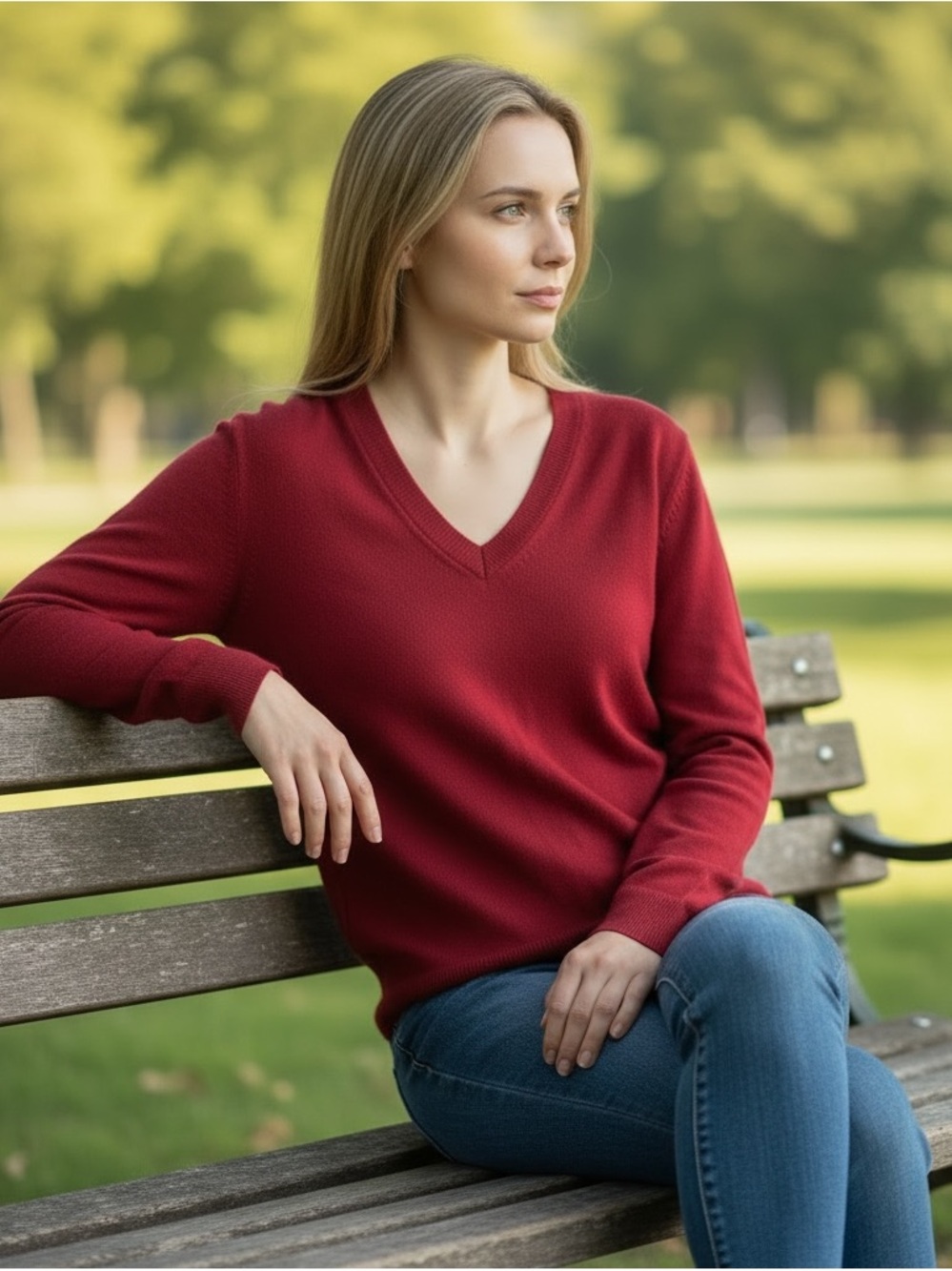 Banana Republic Women's V-Neck Sweater in Deep Red